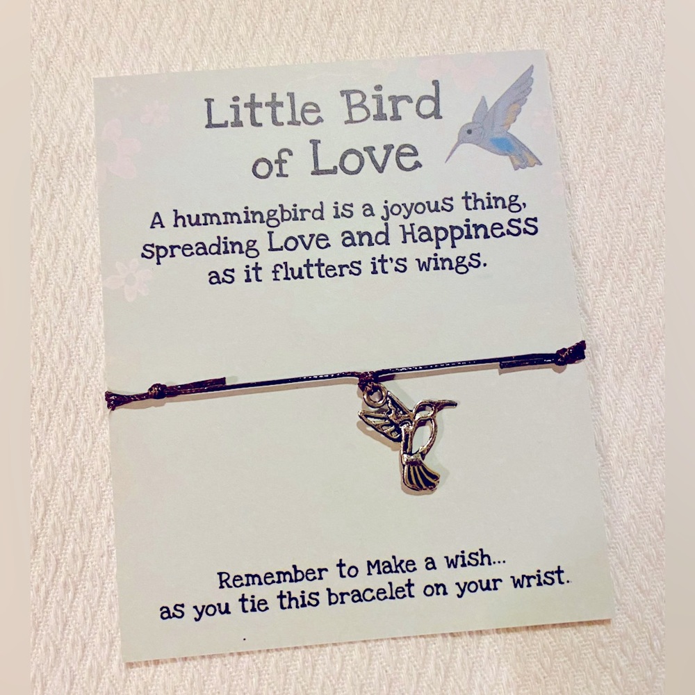 Hummingbird Bracelet Charm Wish Bracelet Bird Jewelry Little Love Bird w card